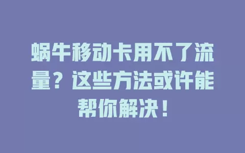 蜗牛移动卡用不了流量？这些方法或许能帮你解决！