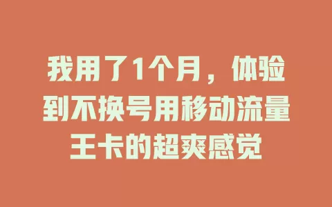 我用了1个月，体验到不换号用移动流量王卡的超爽感觉