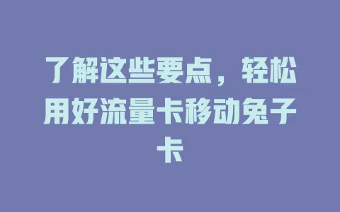 了解这些要点，轻松用好流量卡移动兔子卡