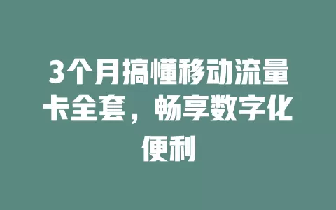 3个月搞懂移动流量卡全套，畅享数字化便利