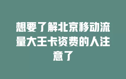 想要了解北京移动流量大王卡资费的人注意了