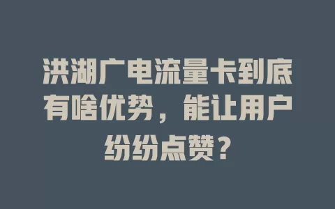 洪湖广电流量卡到底有啥优势，能让用户纷纷点赞？