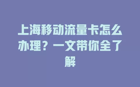 上海移动流量卡怎么办理？一文带你全了解
