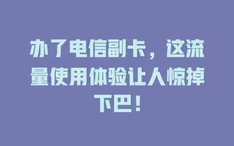 办了电信副卡，这流量使用体验让人惊掉下巴！