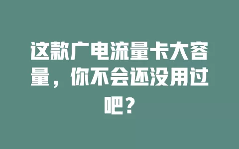 这款广电流量卡大容量，你不会还没用过吧？