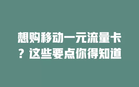 想购移动一元流量卡？这些要点你得知道