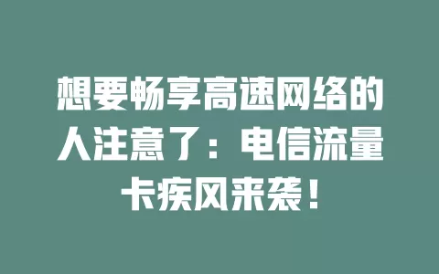 想要畅享高速网络的人注意了：电信流量卡疾风来袭！