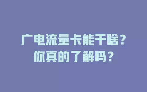 广电流量卡能干啥？你真的了解吗？