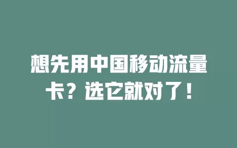 想先用中国移动流量卡？选它就对了！
