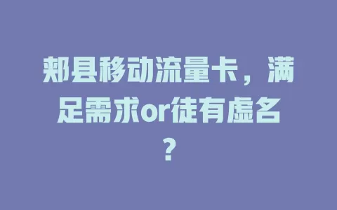 郏县移动流量卡，满足需求or徒有虚名？