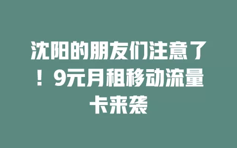 沈阳的朋友们注意了！9元月租移动流量卡来袭
