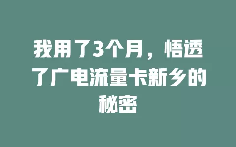 我用了3个月，悟透了广电流量卡新乡的秘密