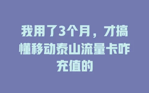 我用了3个月，才搞懂移动泰山流量卡咋充值的