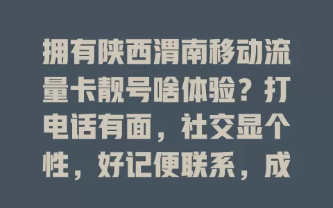 拥有陕西渭南移动流量卡靓号啥体验？打电话有面，社交显个性，好记便联系，成独特名片，为移动生活添精彩