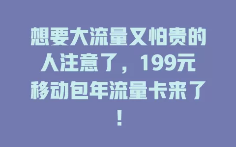 想要大流量又怕贵的人注意了，199元移动包年流量卡来了！