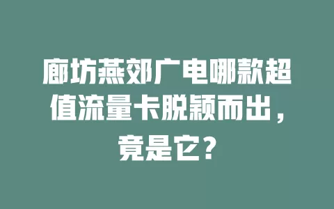 廊坊燕郊广电哪款超值流量卡脱颖而出，竟是它？