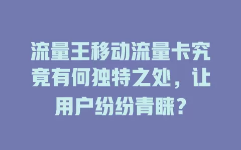 流量王移动流量卡究竟有何独特之处，让用户纷纷青睐？