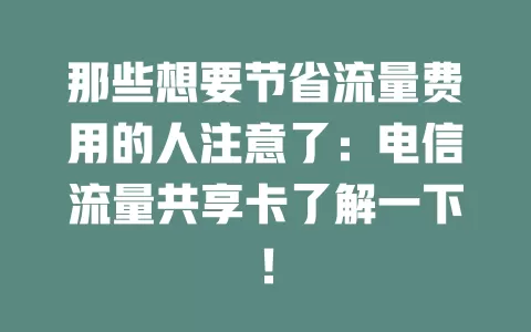 那些想要节省流量费用的人注意了：电信流量共享卡了解一下！