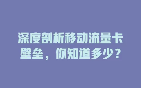 深度剖析移动流量卡壁垒，你知道多少？