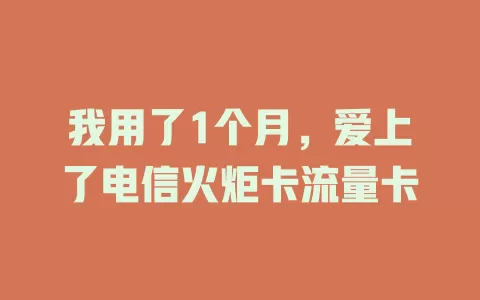 我用了1个月，爱上了电信火炬卡流量卡