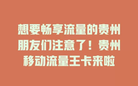 想要畅享流量的贵州朋友们注意了！贵州移动流量王卡来啦
