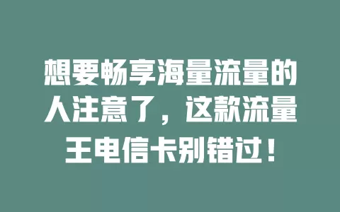 想要畅享海量流量的人注意了，这款流量王电信卡别错过！