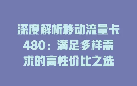 深度解析移动流量卡480：满足多样需求的高性价比之选