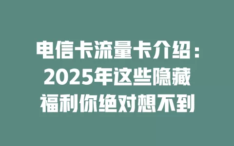 电信卡流量卡介绍：2025年这些隐藏福利你绝对想不到