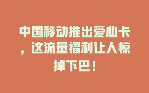 中国移动推出爱心卡，这流量福利让人惊掉下巴！