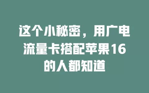 这个小秘密，用广电流量卡搭配苹果16的人都知道