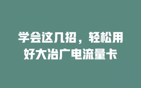 学会这几招，轻松用好大冶广电流量卡