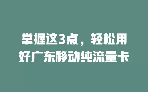 掌握这3点，轻松用好广东移动纯流量卡