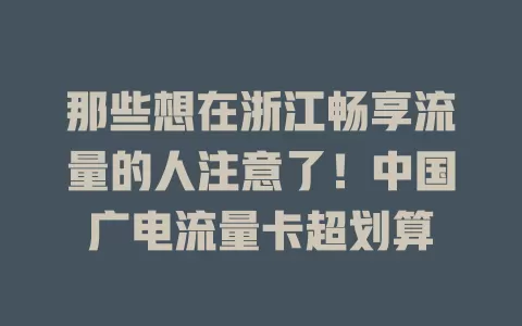 那些想在浙江畅享流量的人注意了！中国广电流量卡超划算