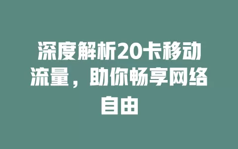 深度解析20卡移动流量，助你畅享网络自由