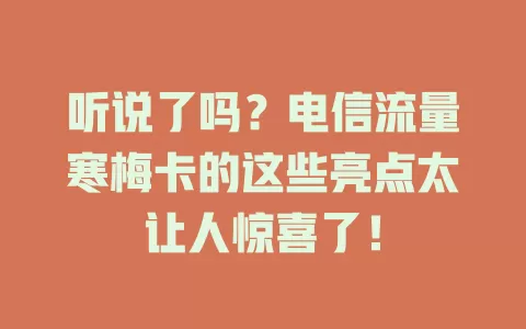 听说了吗？电信流量寒梅卡的这些亮点太让人惊喜了！