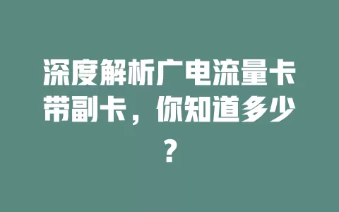 深度解析广电流量卡带副卡，你知道多少？