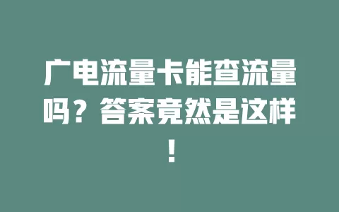 广电流量卡能查流量吗？答案竟然是这样！