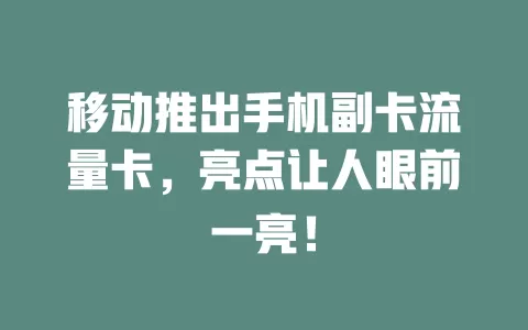 移动推出手机副卡流量卡，亮点让人眼前一亮！