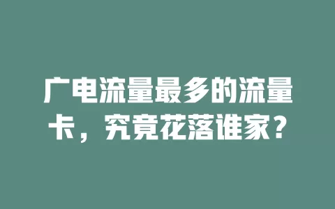 广电流量最多的流量卡，究竟花落谁家？