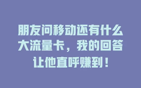 朋友问移动还有什么大流量卡，我的回答让他直呼赚到！