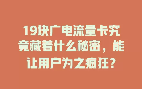 19块广电流量卡究竟藏着什么秘密，能让用户为之疯狂？