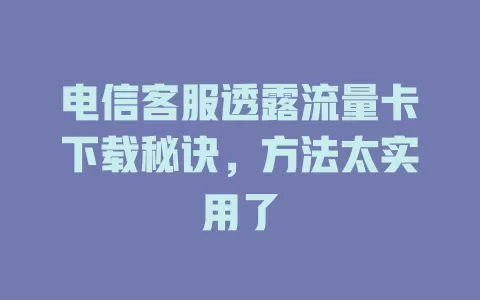 电信客服透露流量卡下载秘诀，方法太实用了