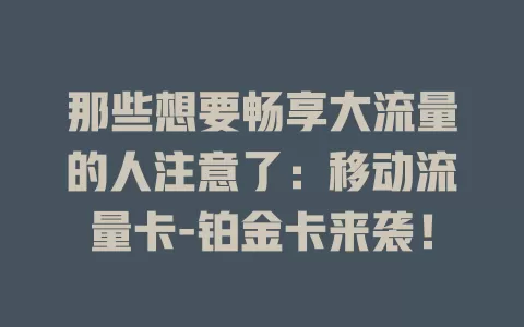 那些想要畅享大流量的人注意了：移动流量卡-铂金卡来袭！