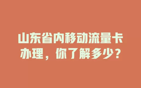 山东省内移动流量卡办理，你了解多少？