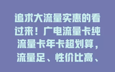 追求大流量实惠的看过来！广电流量卡纯流量卡年卡超划算，流量足、性价比高、网络稳，畅享一整年！
