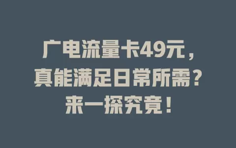 广电流量卡49元，真能满足日常所需？来一探究竟！