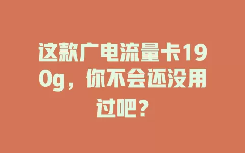 这款广电流量卡190g，你不会还没用过吧？
