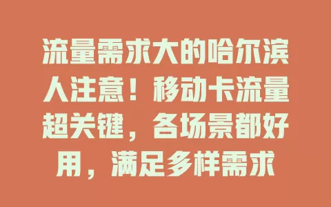 流量需求大的哈尔滨人注意！移动卡流量超关键，各场景都好用，满足多样需求