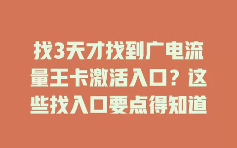 找3天才找到广电流量王卡激活入口？这些找入口要点得知道