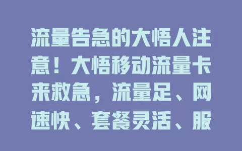 流量告急的大悟人注意！大悟移动流量卡来救急，流量足、网速快、套餐灵活、服务优